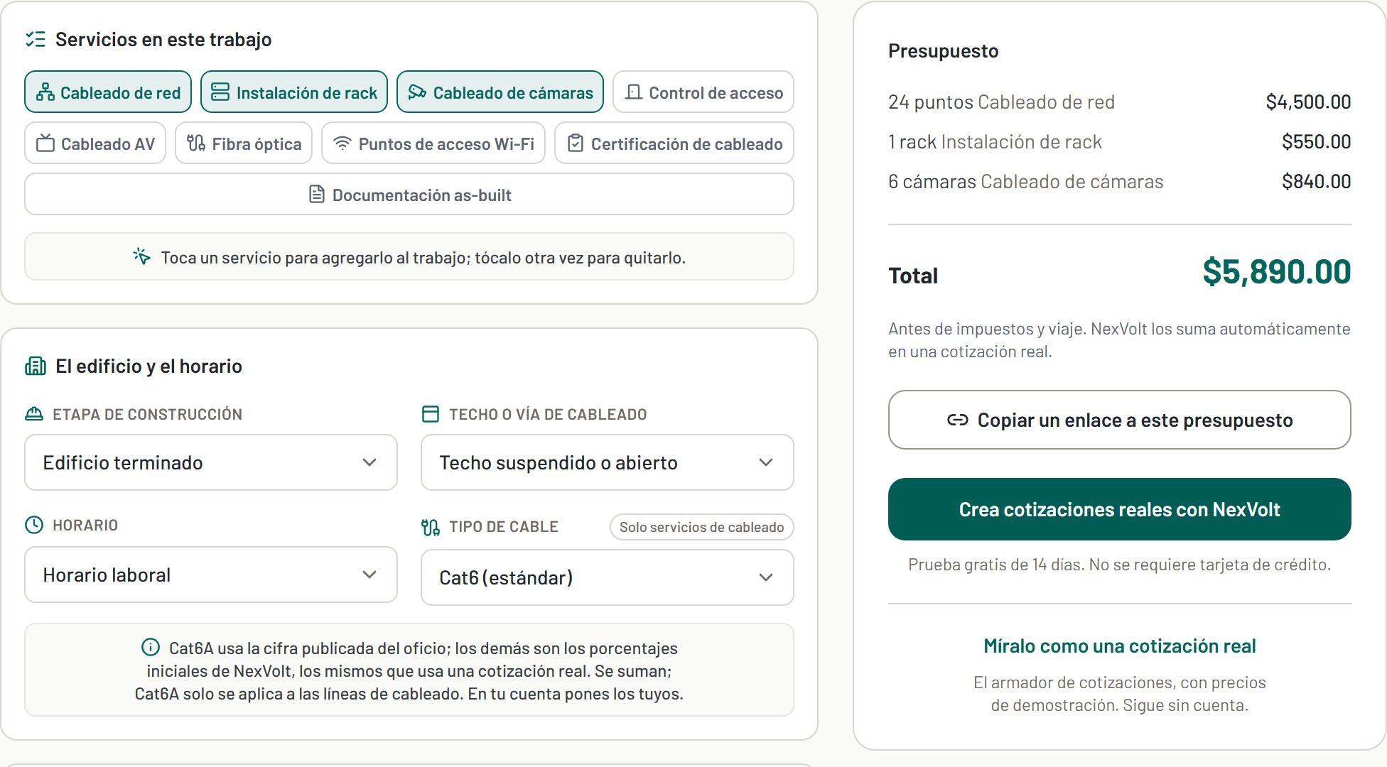 Calculadora de precios, con una respuesta de ejemplo