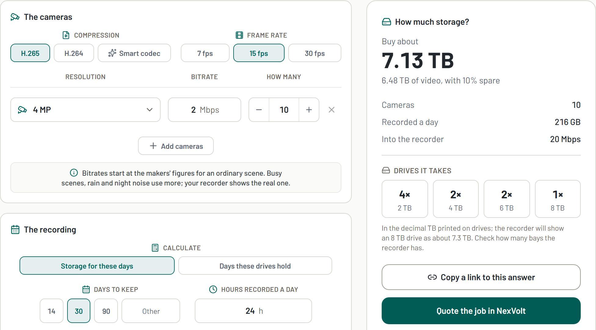 CCTV storage calculator, with an example answer